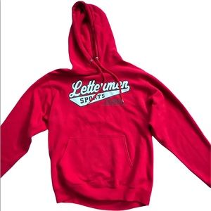 Solid red LETTERMEN hoodie, womans size Medium